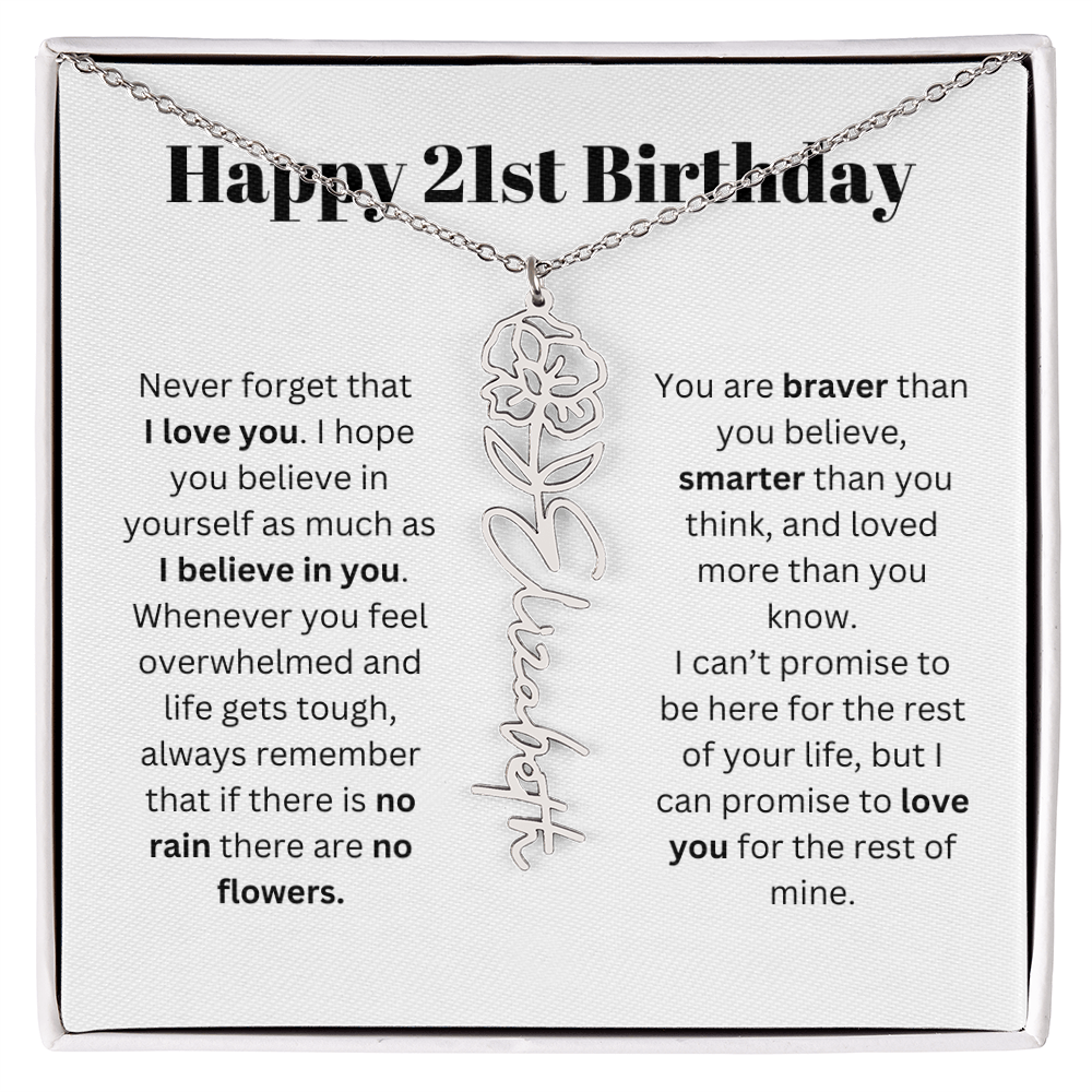 21st Personalized Birthday Gift for Her - Flower Name Necklace