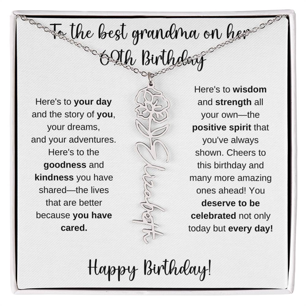 To The Best Grandma - Happy 69th Birthday | Flower Name Necklace