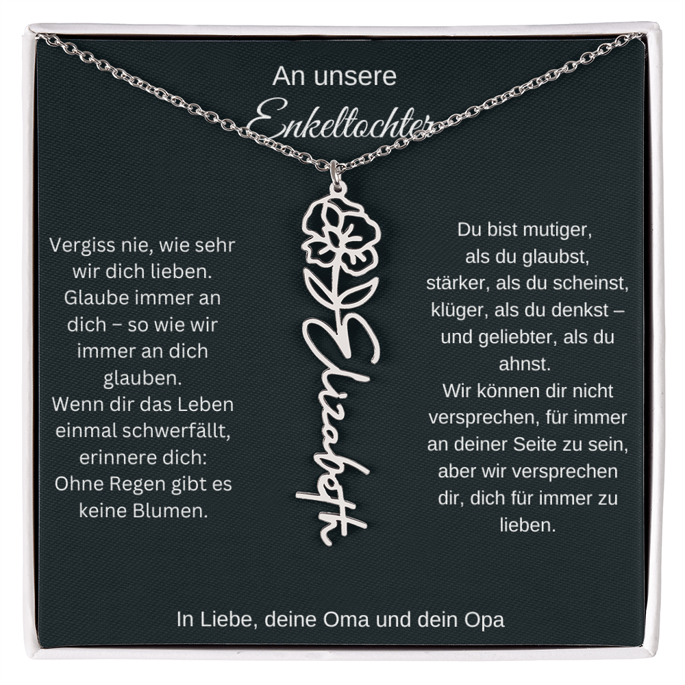 Geburtsblume Namenskette Enkeltochter Silber Gold personalisierte Gravur Kette Geschenk