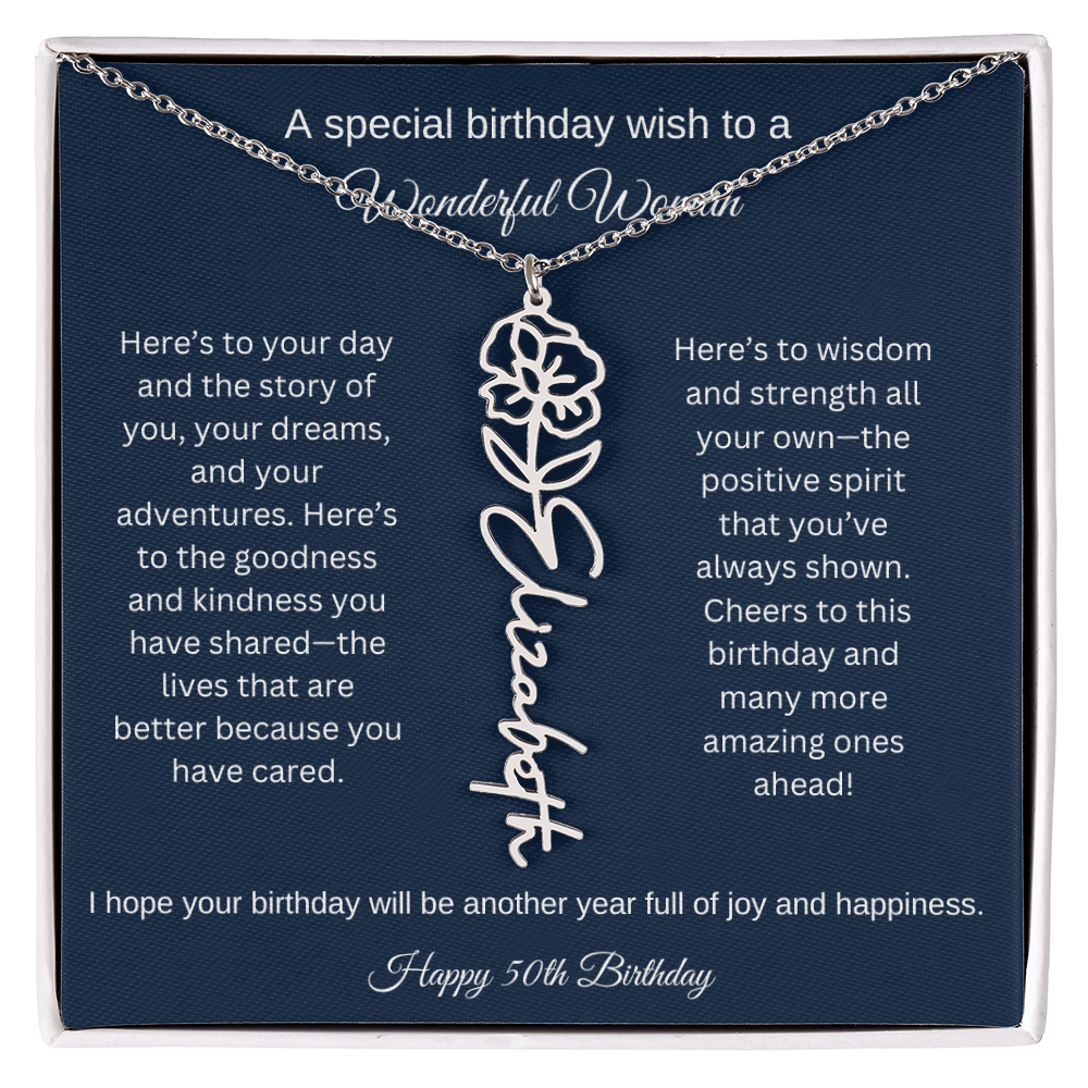 50th Birthday Gift Idea - Flower Name Necklace