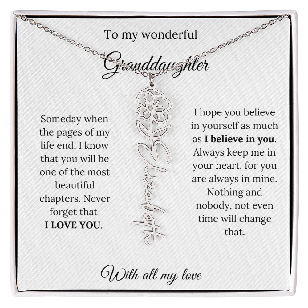 To My Granddaughter Necklace – Custom Floral Keepsake Jewelry Gift from Grandma & Grandpa