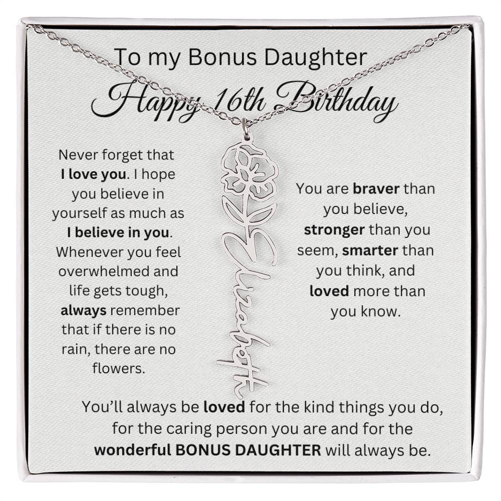 To My Bonus Daughter | Happy 16th Birthday | Flower Name Necklace