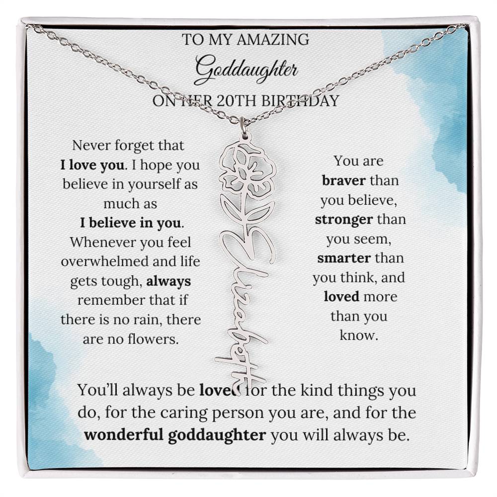 Birth Month Flower Name Necklace for My Goddaughter's 20th Birthday