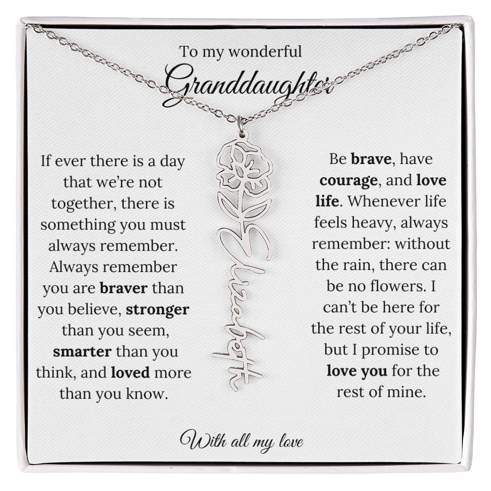 Personalized Birth Flower Name Necklace for Granddaughter