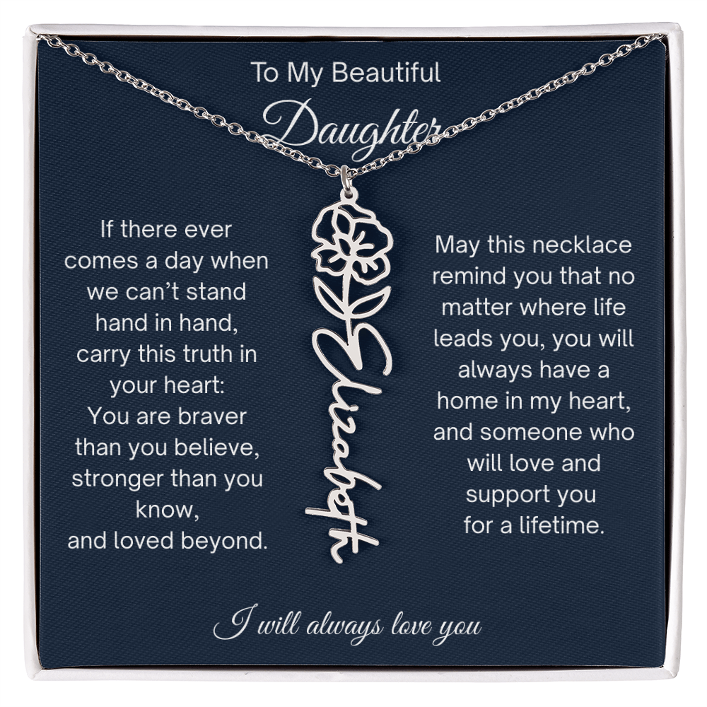 Daughter Gift Personalized Birth Flower Name Necklace