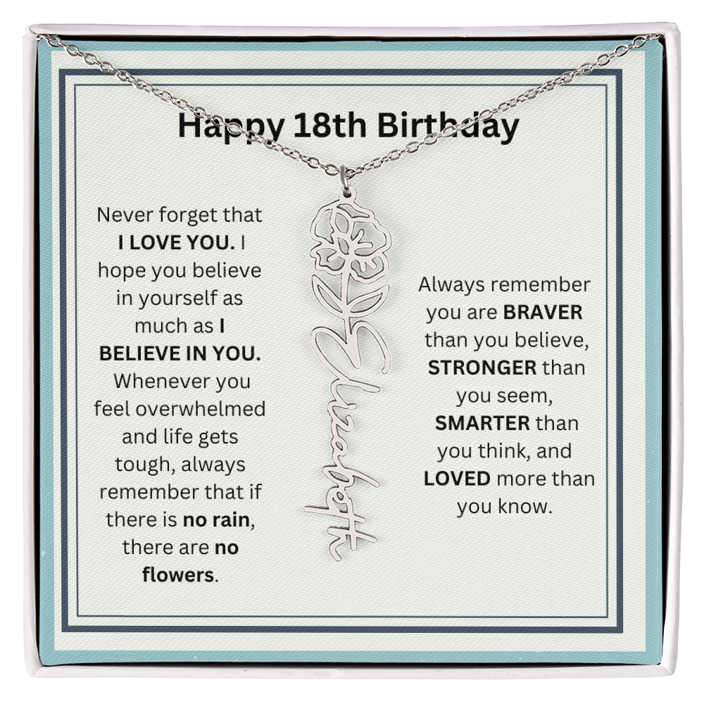Personalized 18th Birthday Flower Name Necklace Gift