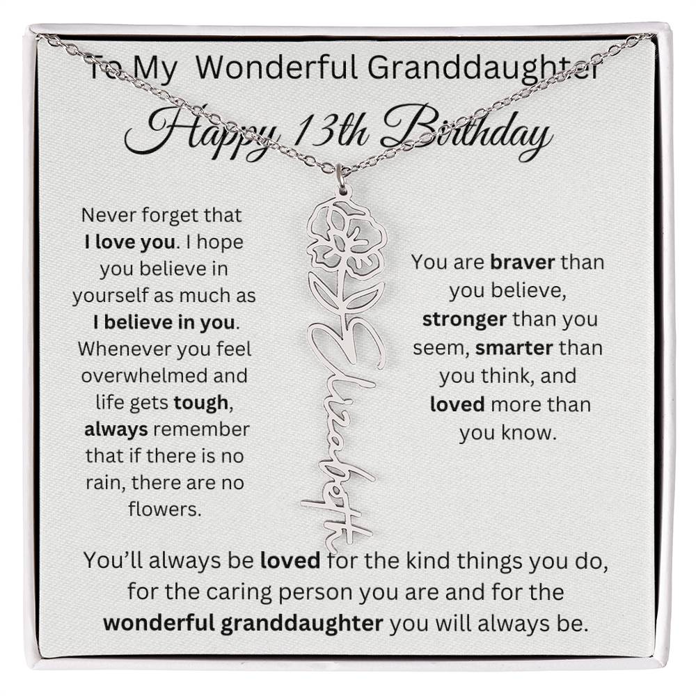 To My Wonderful Granddaughter - Happy 13th Birthday - Flower Name Necklace