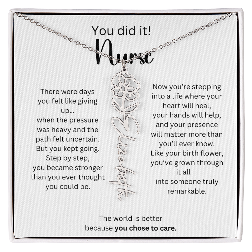 Meaningful Nurse Graduation Gift - Birth Flower Name Necklace