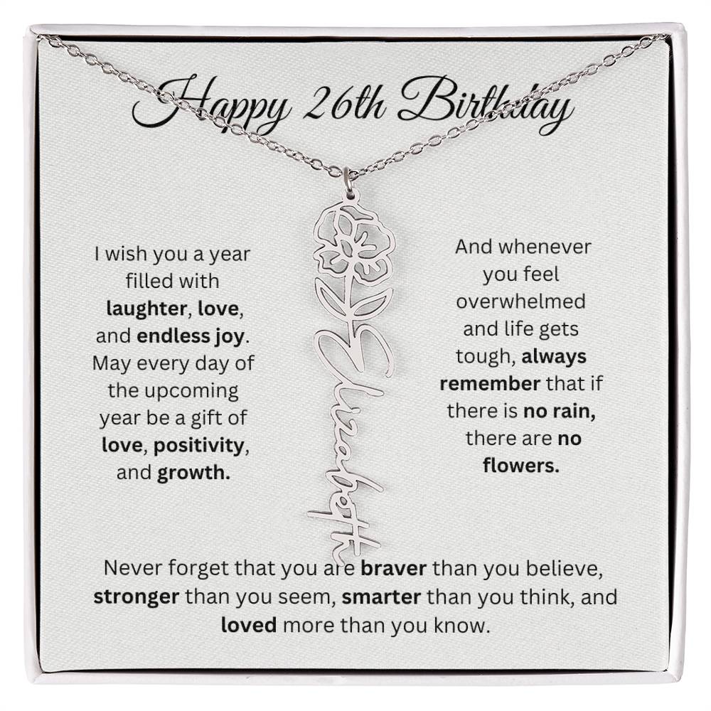 Happy 26th Birthday - Flower Name Necklace