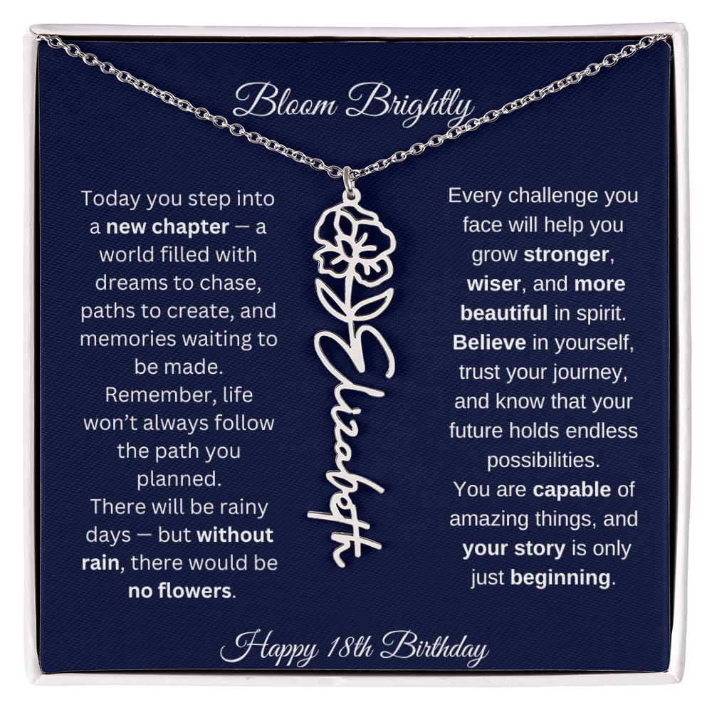 Bloom Brightly - Happy 18th Birthday - Flower Name Necklace