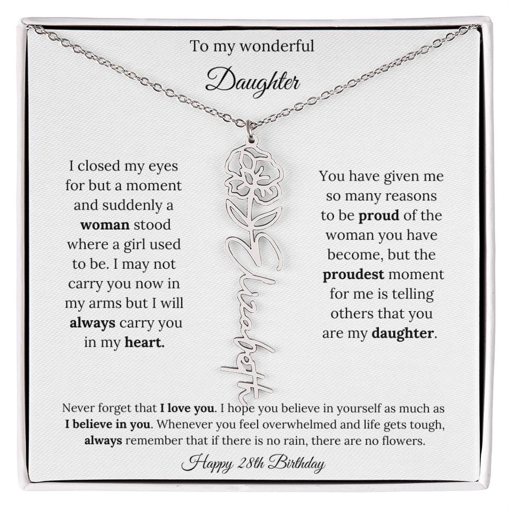 Happy 28th Birthday | Never Forget That I Love You | Flower Name Necklace