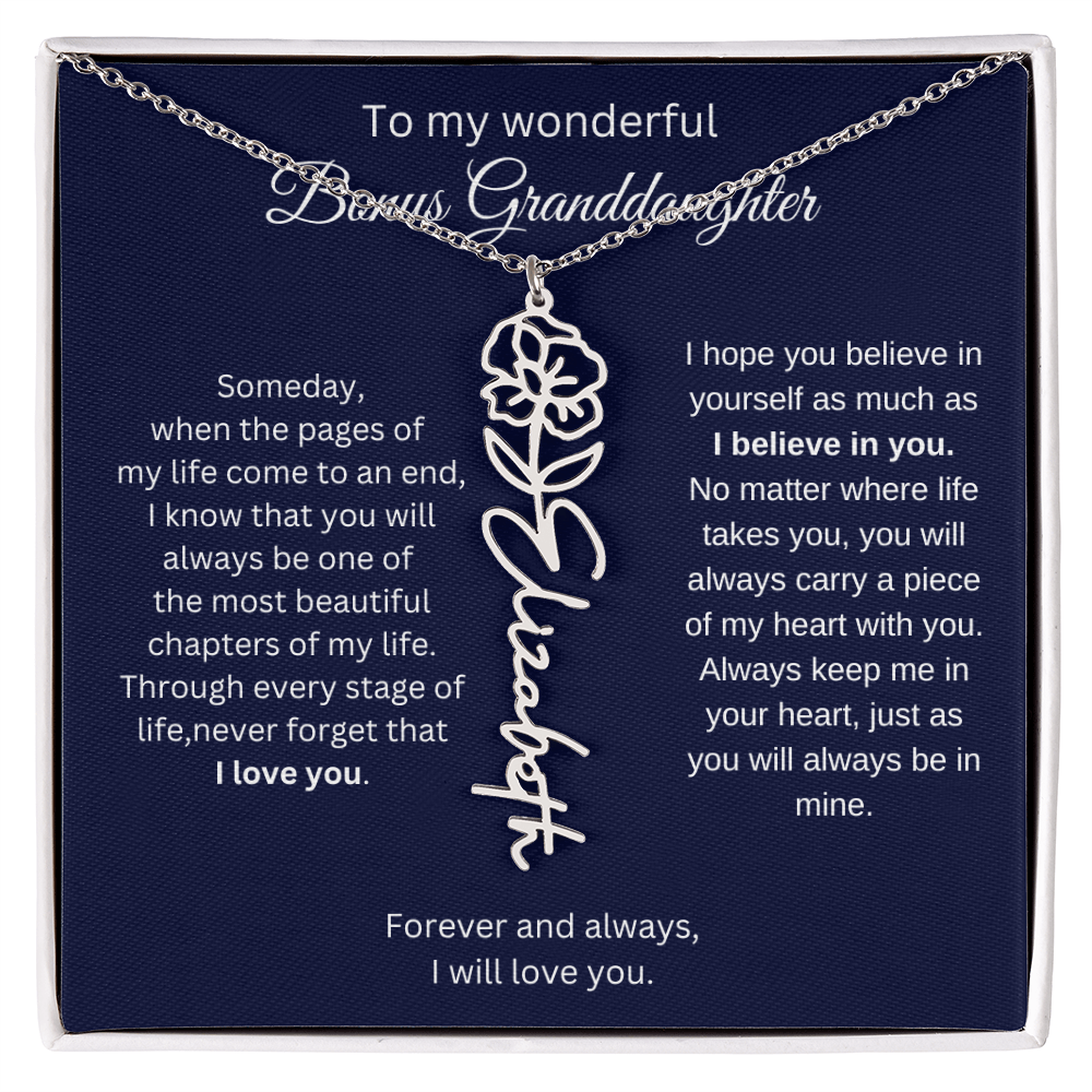To My Bonus Granddaughter Jewelry Gift - Birth Flower Name Necklace