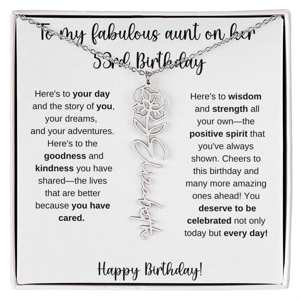 To My Fabulous Aunt - Happy 53rd Birthday - Flower Name Necklace