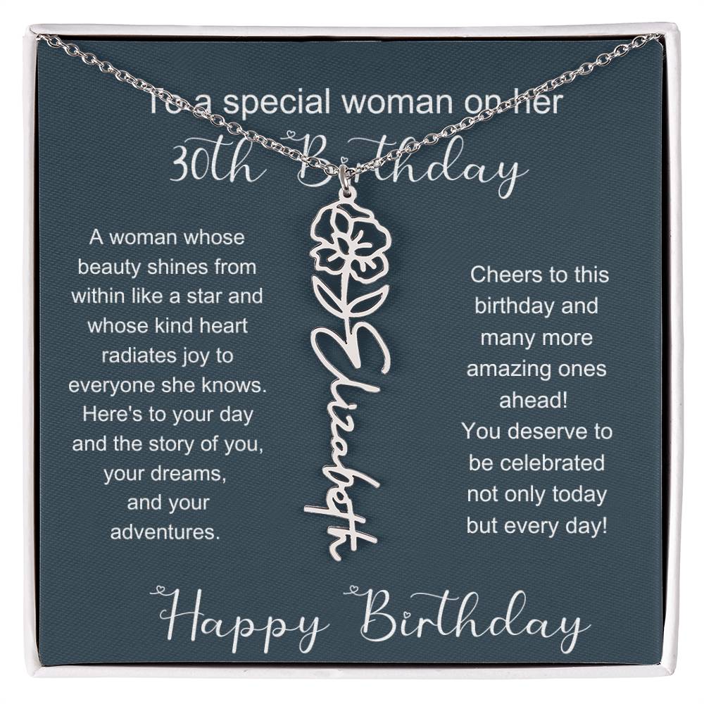 To A Special Woman On Her 30th Birthday | Flower Name Necklace