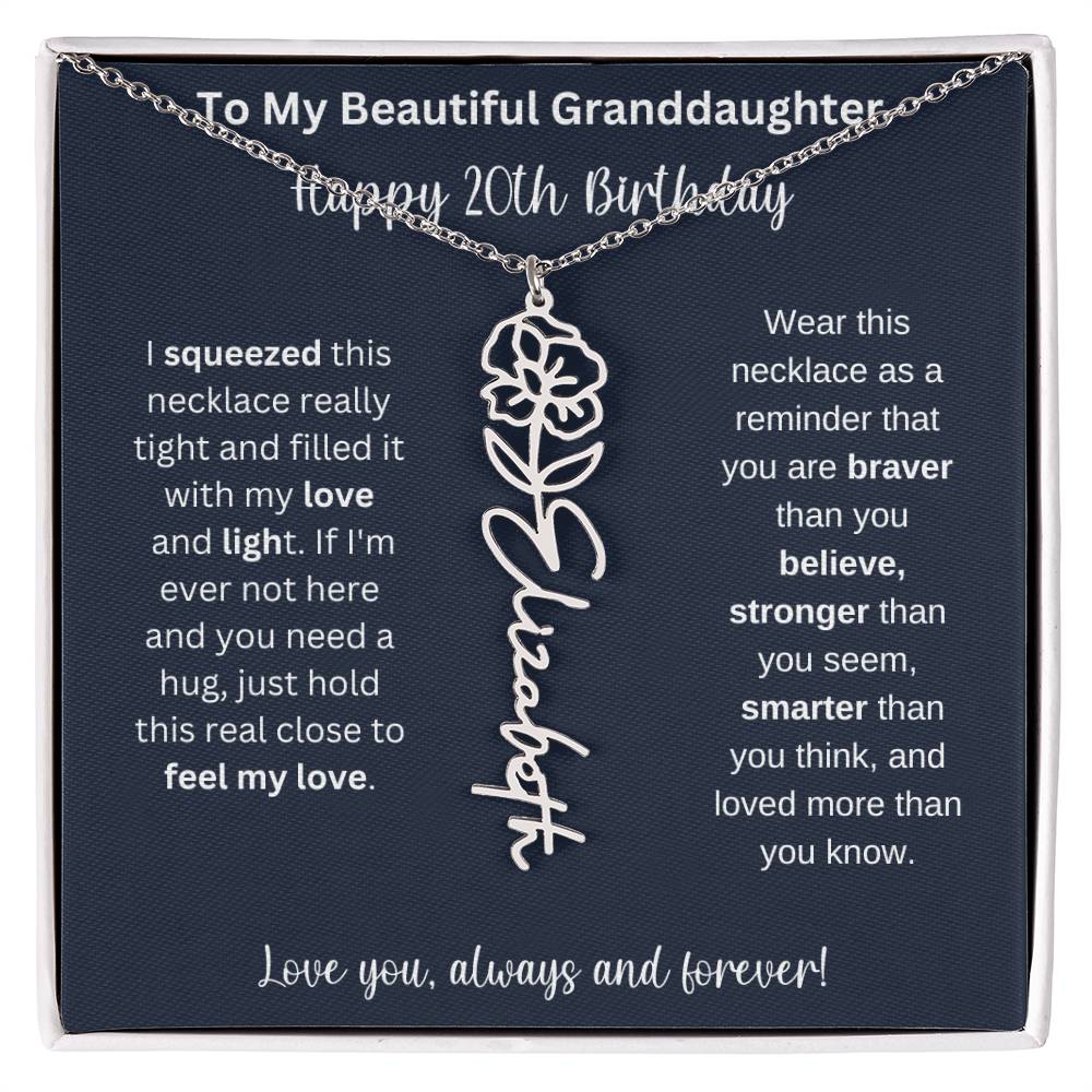 Flower Name Necklace 20th Birthday Necklace Gift To My Granddaughter