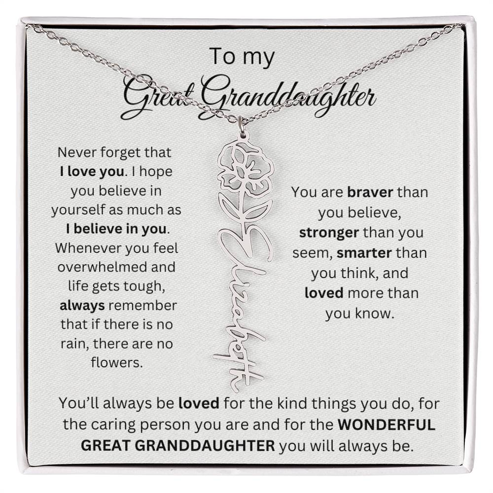 To My Great Granddaughter | I Love You | Flower Name Necklace