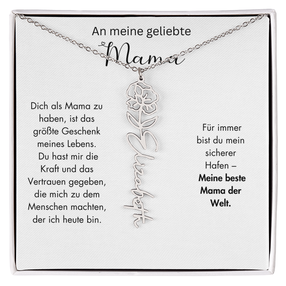 Personalisierte Namenskette mit Geburtsblume für Mama