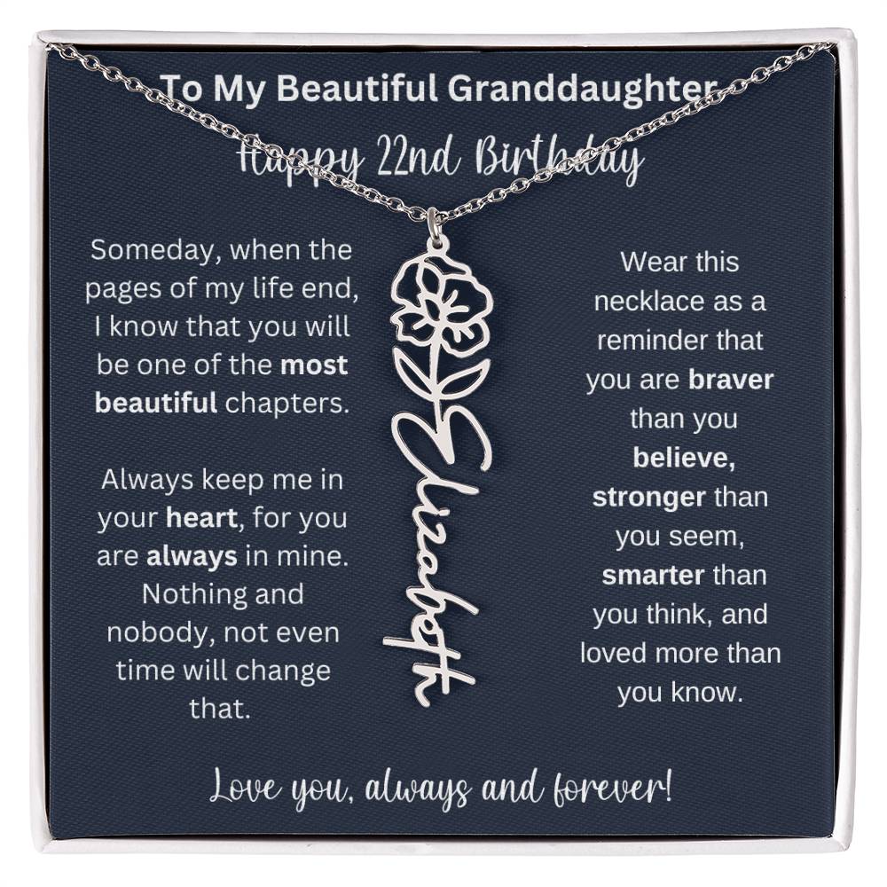 22nd Birthday Gift For Granddaughter | Personalized Birth Flower Name Necklace