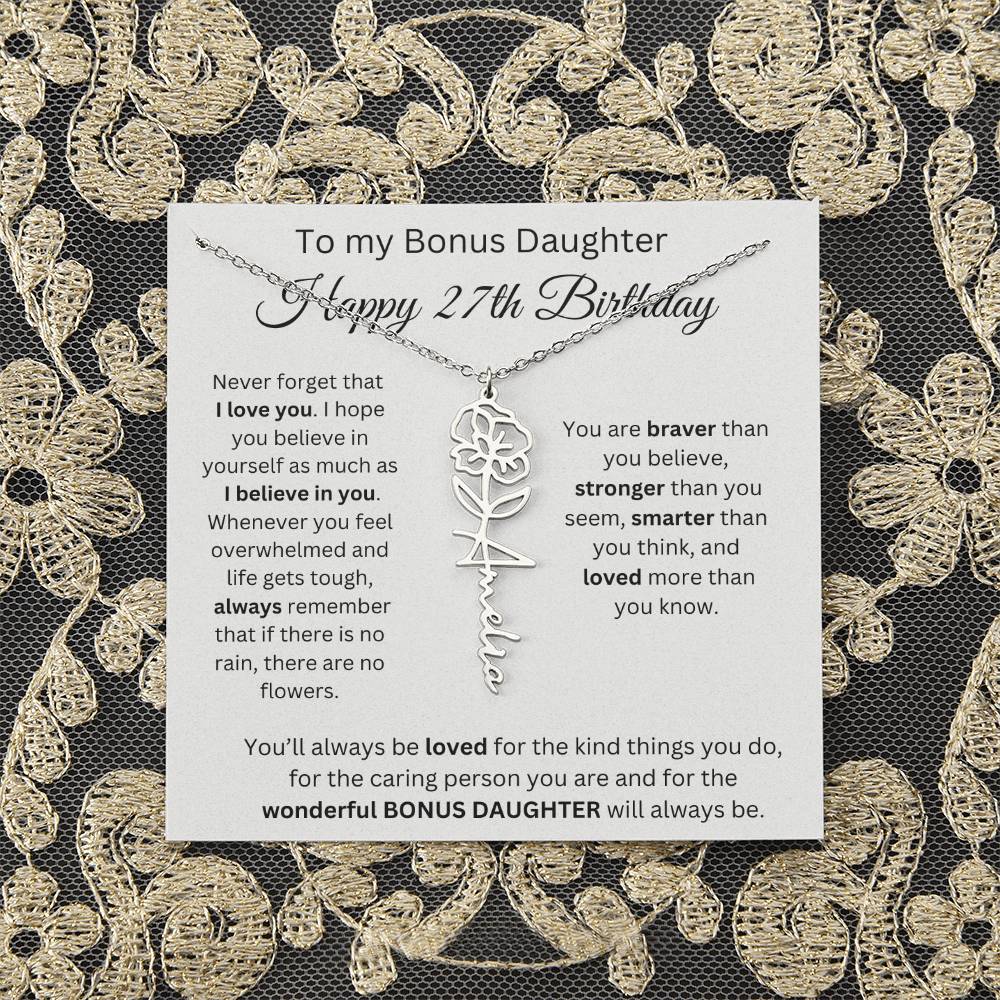 To My Bonus Daughter | Happy 27th Birthday | Flower Name Necklace