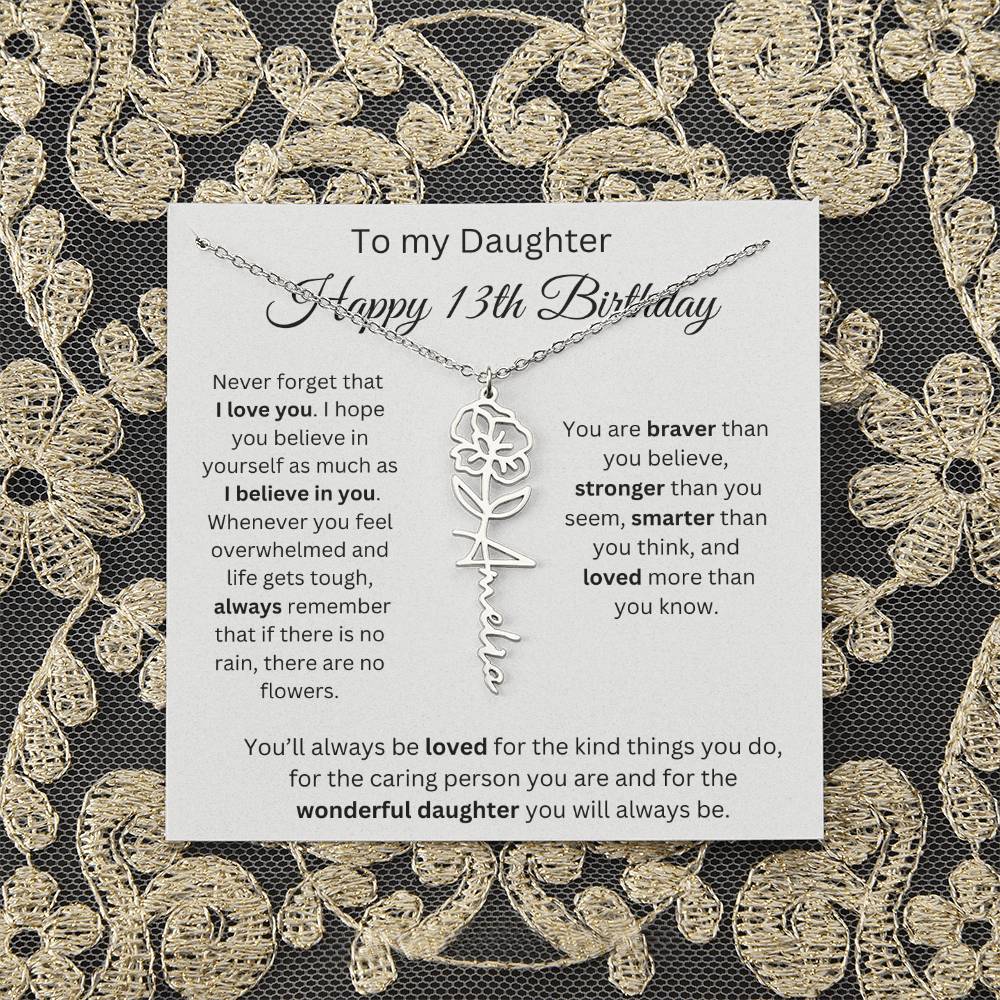 Happy 13th Birthday - Flower Name Necklace