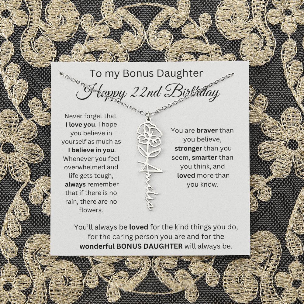To My Bonus Daughter | Happy 22nd Birthday | Flower Name Necklace