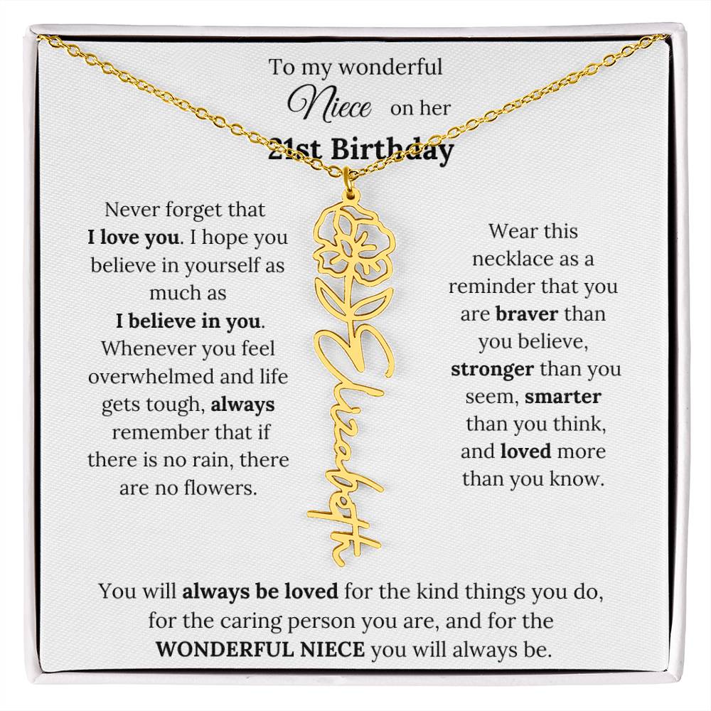 To My Wonderful Niece Happy 21st Birthday | Flower Name Necklace