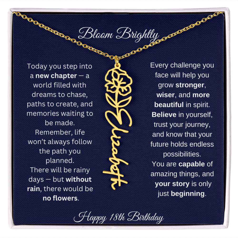 Bloom Brightly - Happy 18th Birthday - Flower Name Necklace