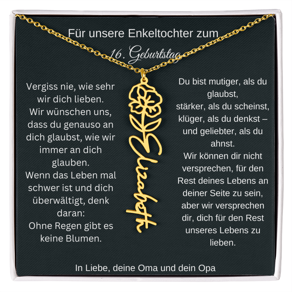 16. Geburtstag Blumen Namenskette