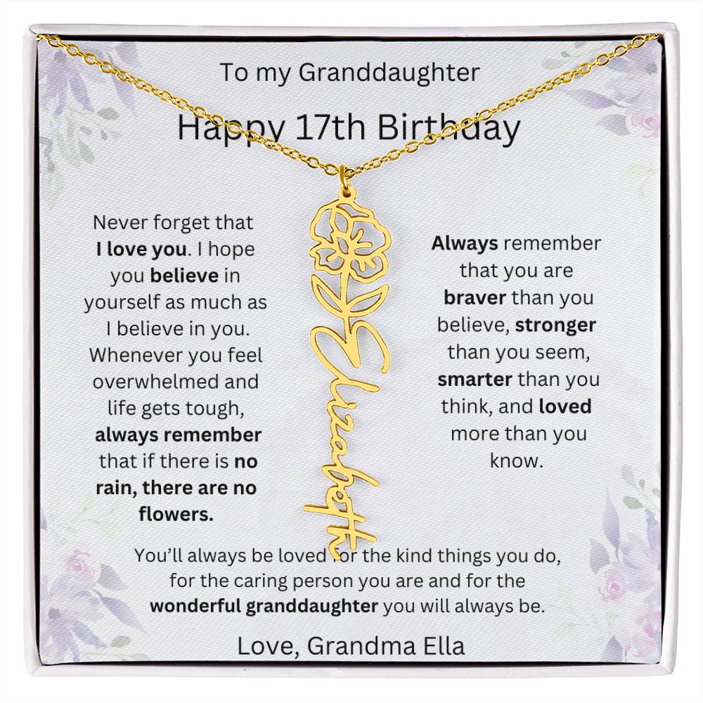To My Granddaughter - Happy 17th Birthday | Flower Name Necklace