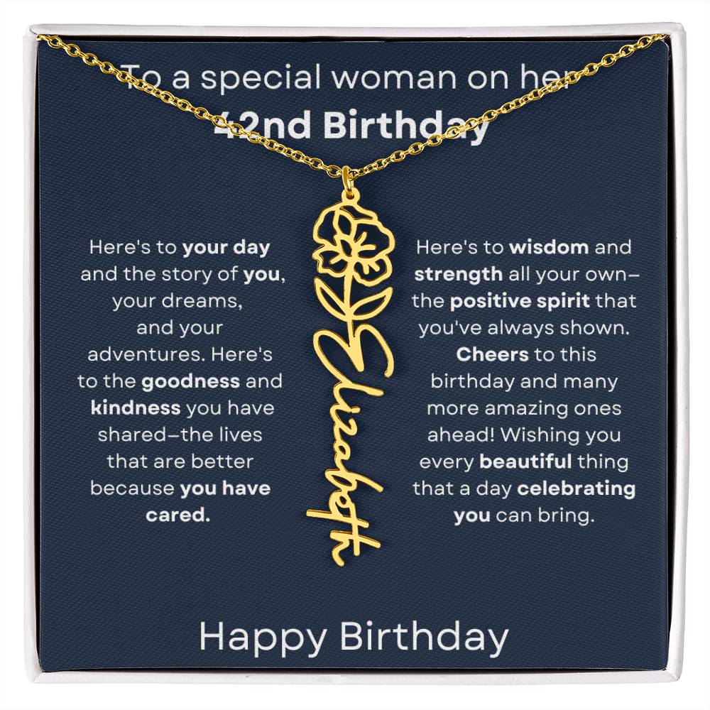 To A Special Woman On Her 42nd Birthday - Flower Name Necklace