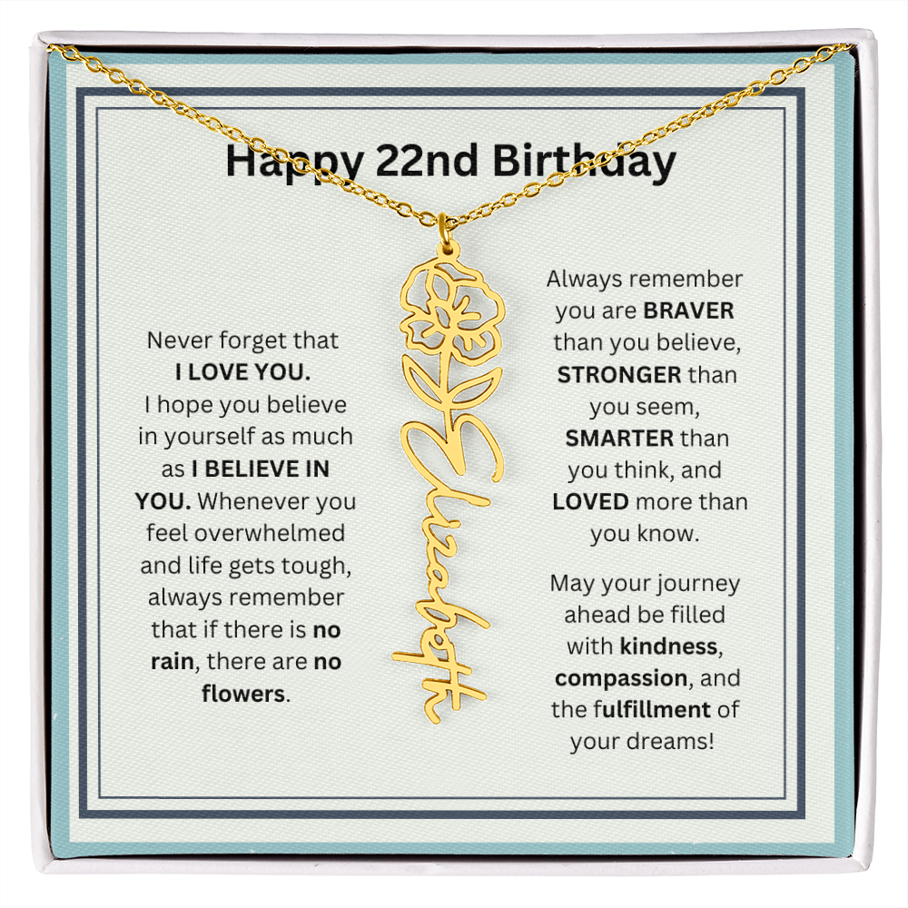22nd Personalized Birthday Gift - Flower Name Necklace