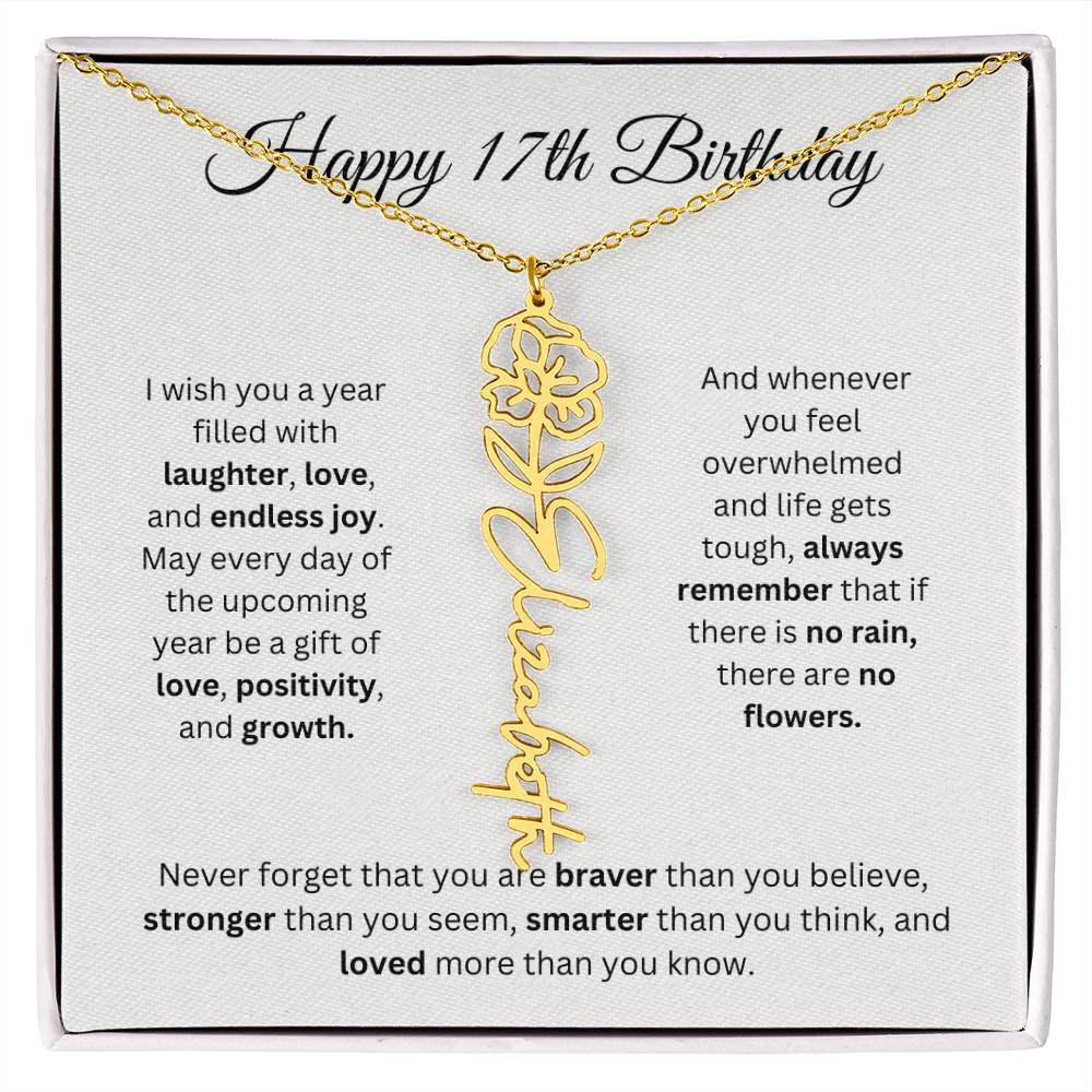 Happy 17th Birthday - Flower Name Necklace