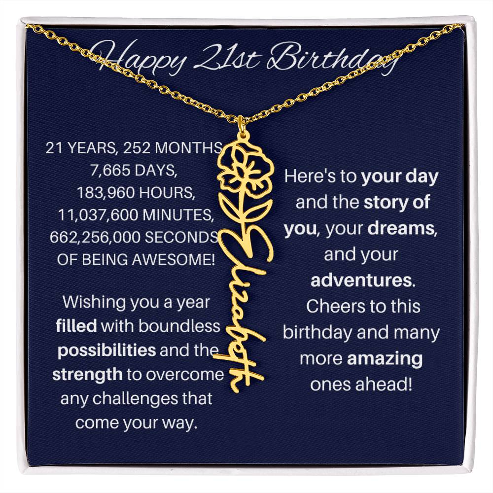 21st Birthday Birth Flower Necklace