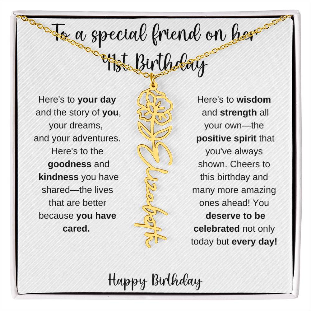 To A Special Friend - Happy 41st Birthday - Flower Name Necklace