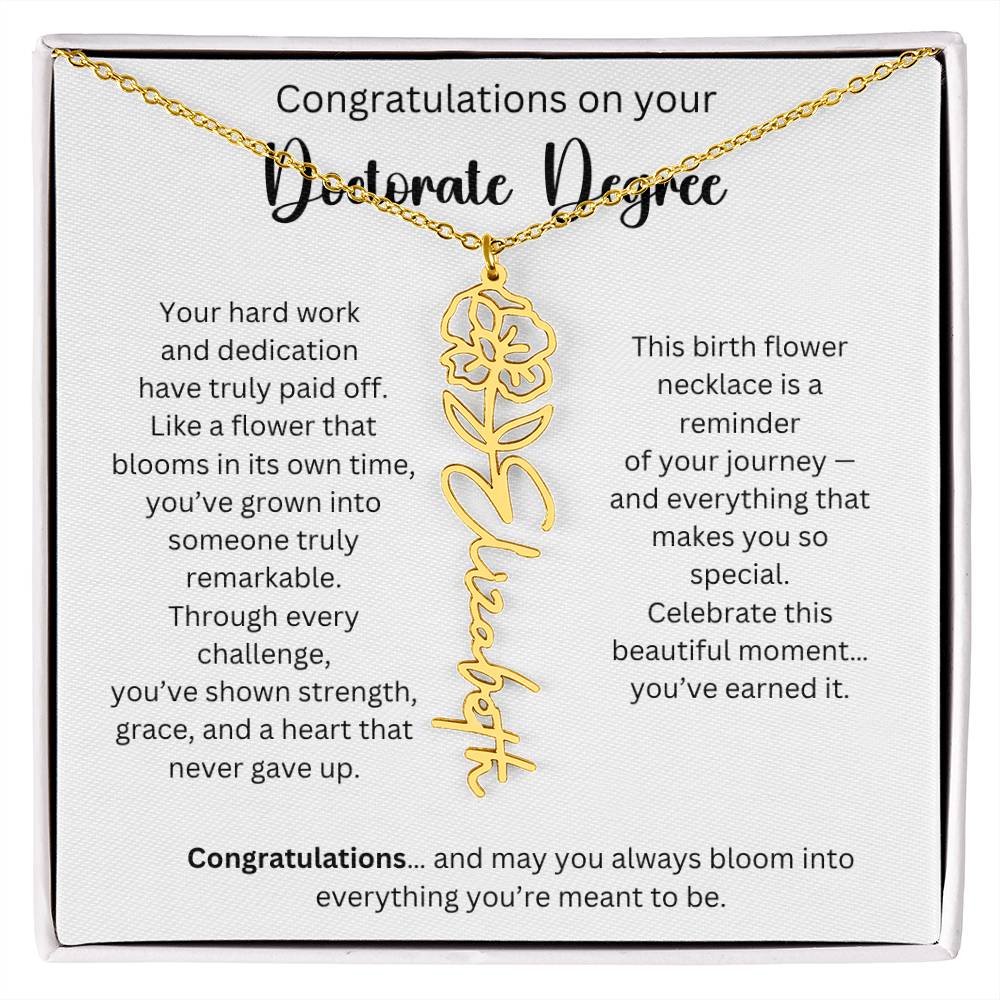 Personalized Doctorate Graduation Gift - Birth Flower Name Necklace