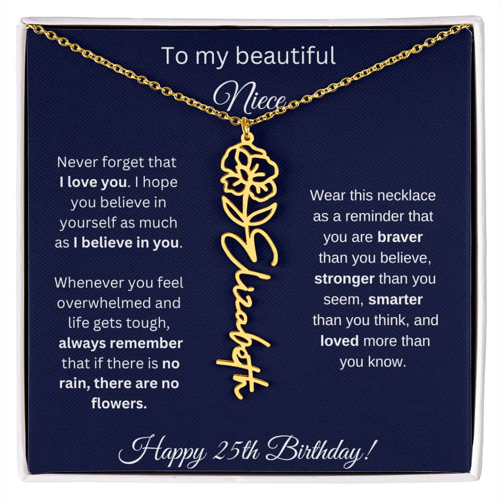 Niece 25th Birthday | Never Forget That I Love You | Birth Flower Name Necklace