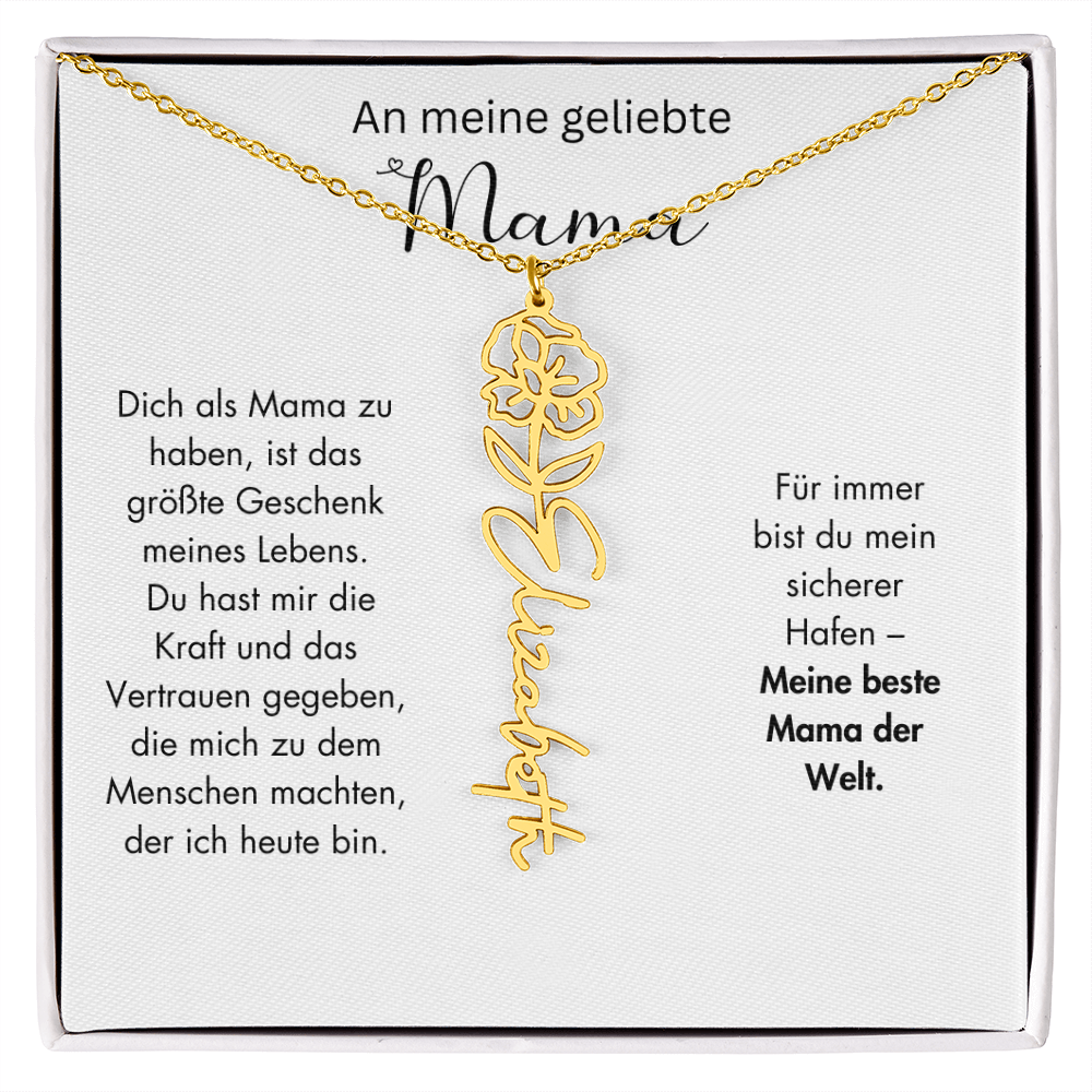Personalisierte Namenskette mit Geburtsblume für Mama