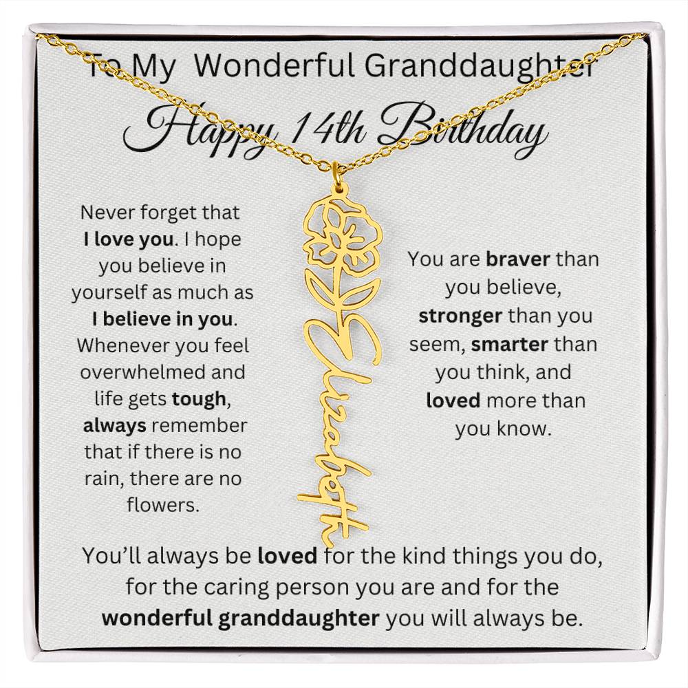 To My Wonderful Granddaughter - Happy 14th Birthday - Flower Name Necklace