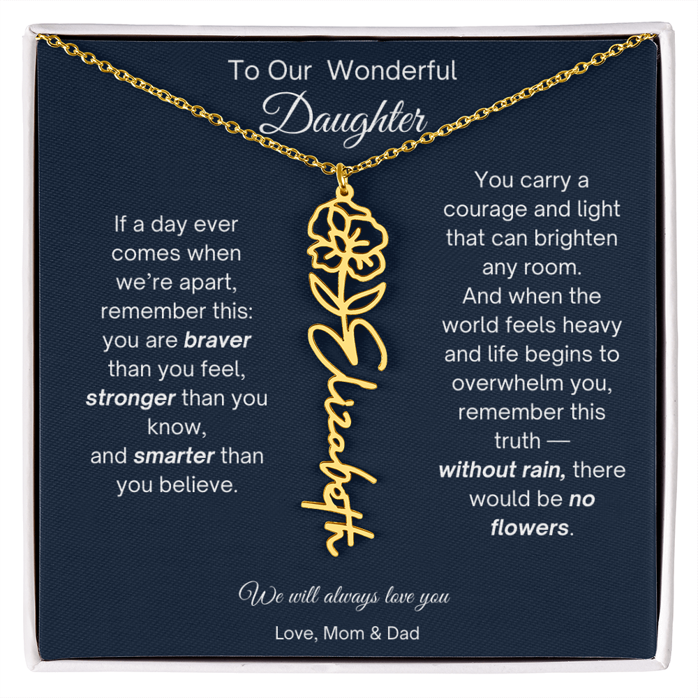 Daughter Necklace from Parents - Birth Flower Name Necklace