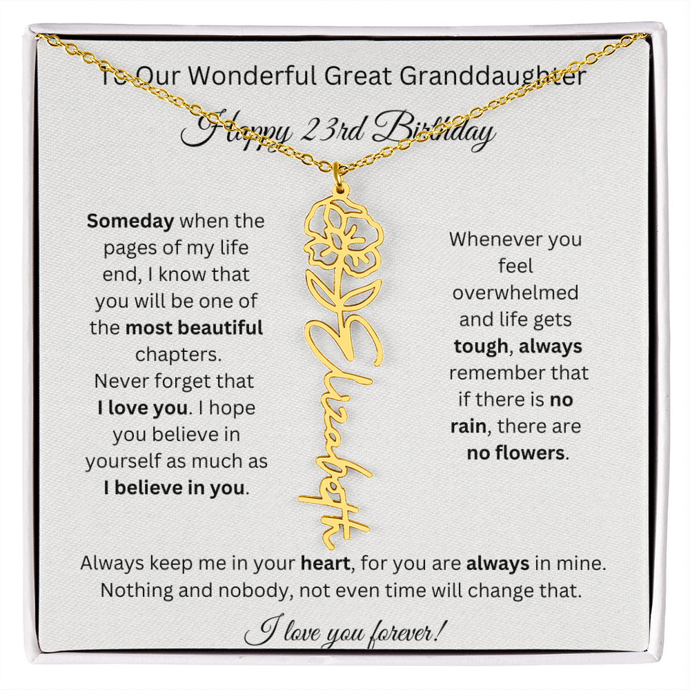 Birthflower Name Necklace To My Great Granddaughter's 23rd Birthday
