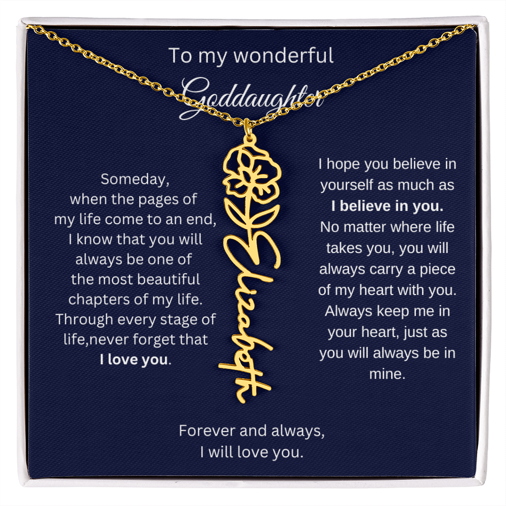 Luxury Goddaughter Gift - Birth Flower Name Necklace