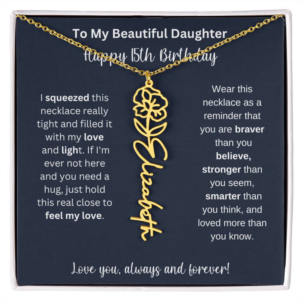 15th Birthday Gift For My Beautiful Daughter | Personalized Flower Name Necklace
