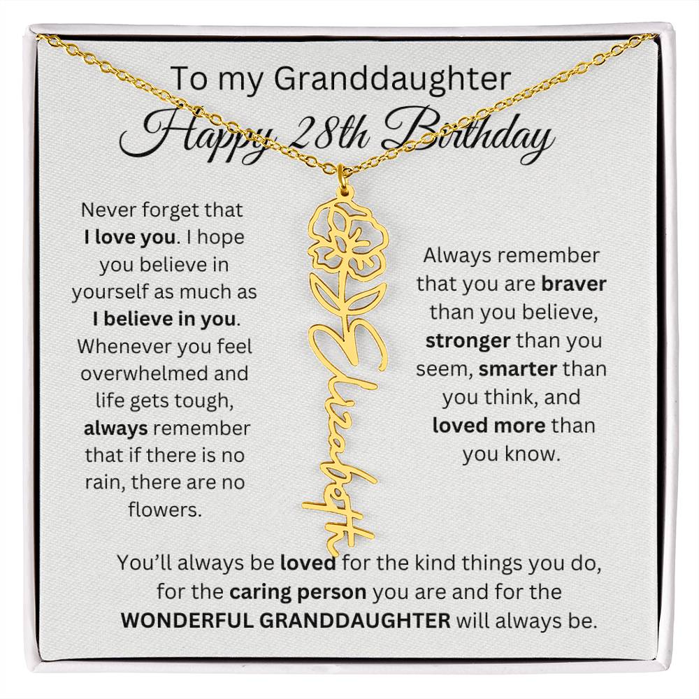 To My Granddaughter | Happy 28th Birthday | Flower Name Necklace