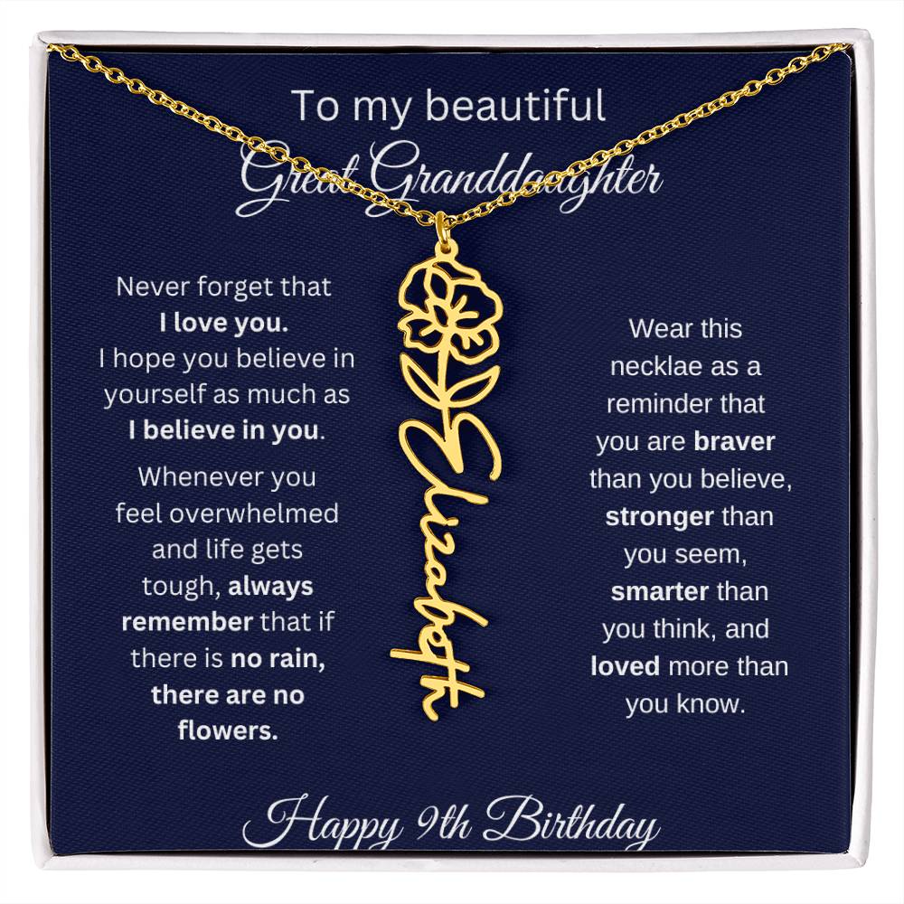 Personalized 9th Birthday Gift Great Granddaughter | Flower Name Necklace