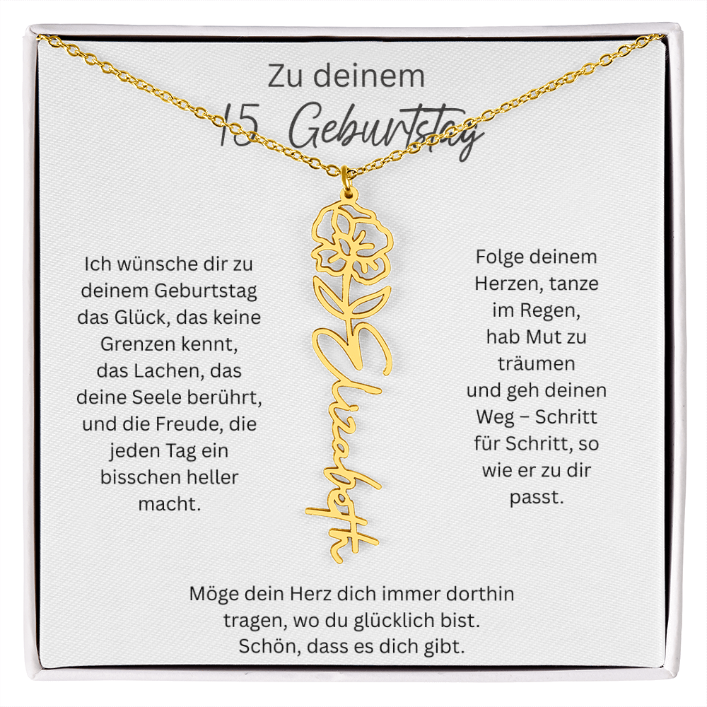 Geburtsblumen Namenskette zum 15 Geburtstag personalisiert Name Kette Gravur Geschenk