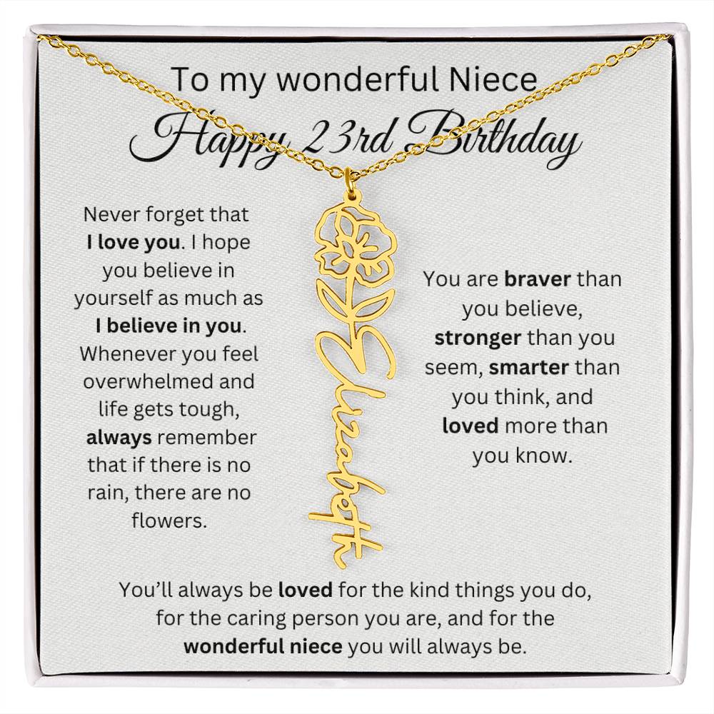 To My Wonderful Niece Happy 23rd Birthday - Flower Name Necklace