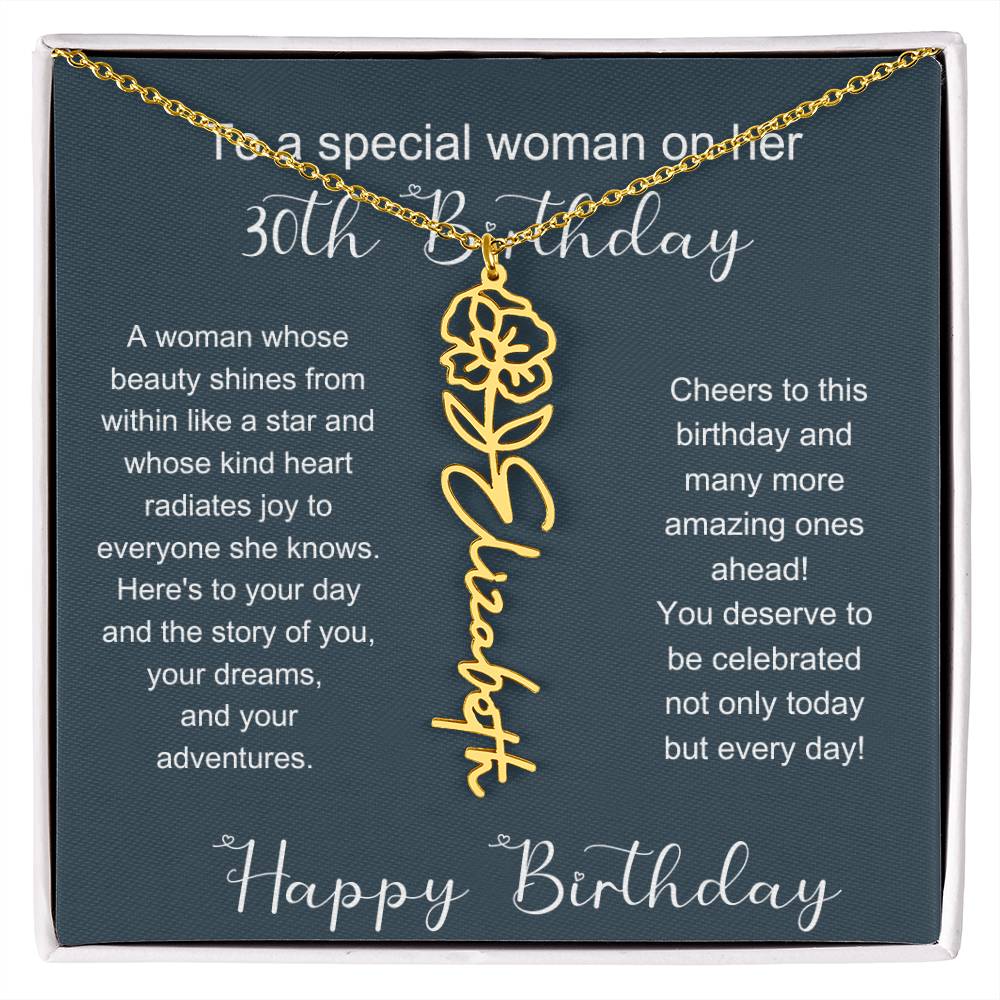 To A Special Woman On Her 30th Birthday | Flower Name Necklace