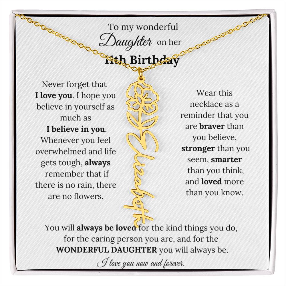 To My Wonderful Daughter On Her 11th Birthday - I Love You - Flower Name Necklace