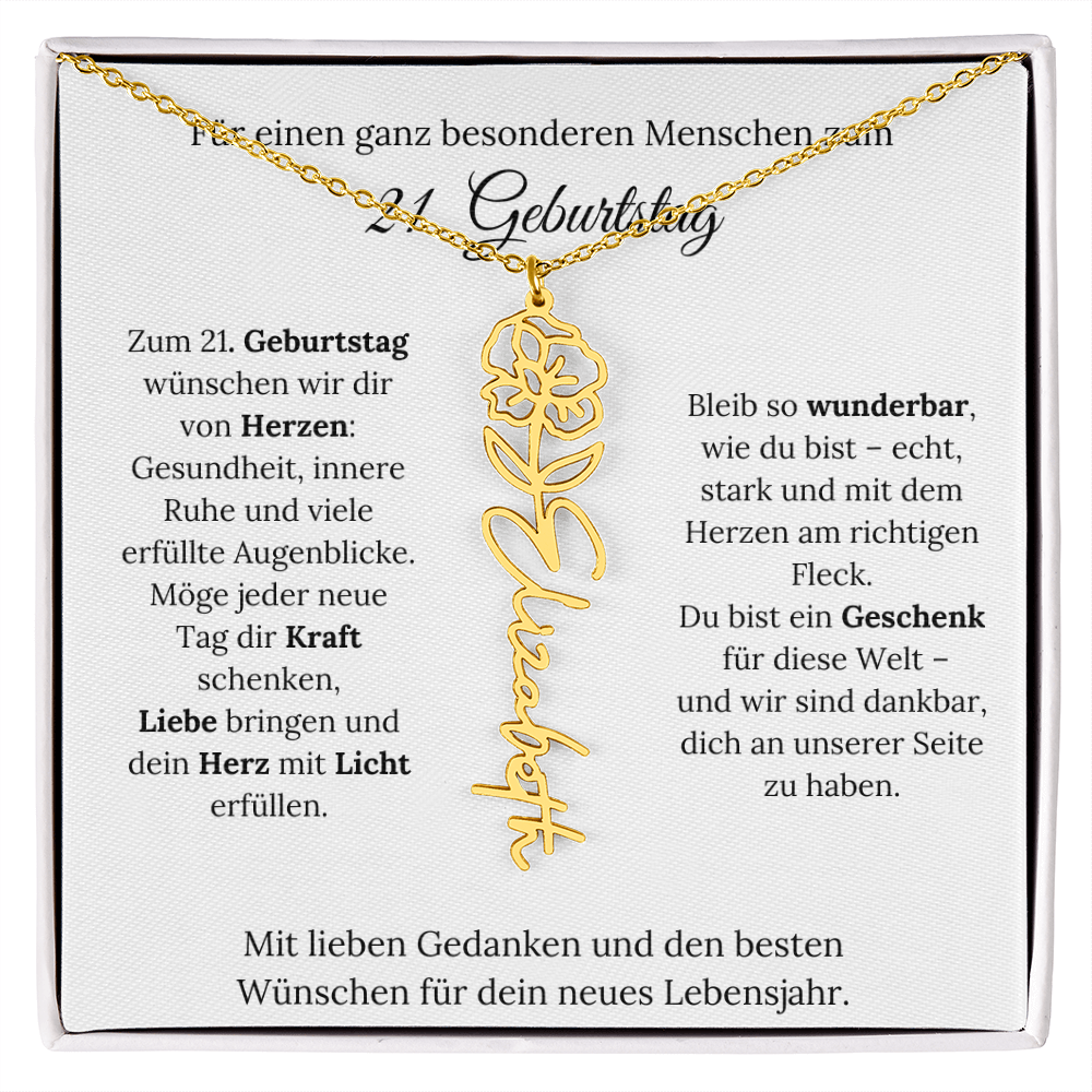 Personalisiertes 21. Geburtstagsgeschenk mit Geburtsblume