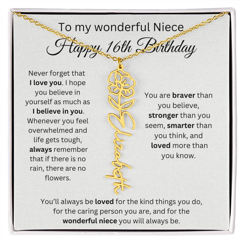 To My Wonderful Niece Happy 16th Birthday - Flower Name Necklace